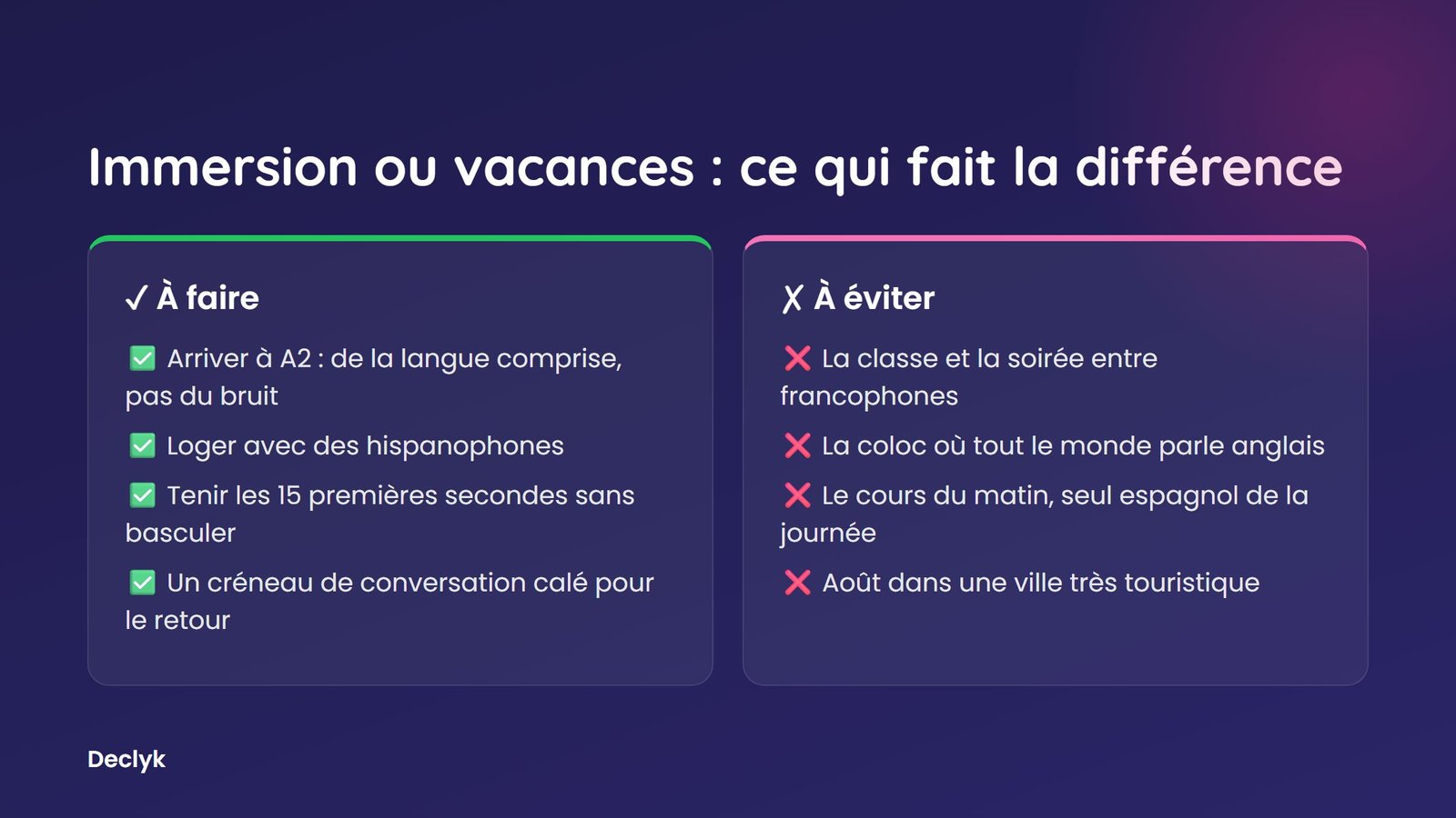 Les pièges qui transforment un séjour linguistique en Espagne en vacances, et les parades