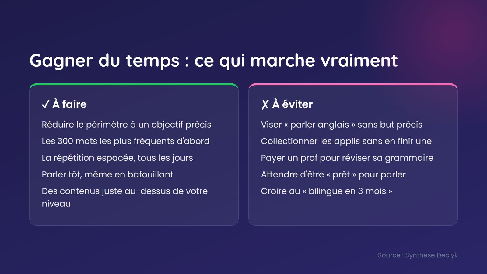 Ce qui fait vraiment gagner du temps pour apprendre une langue, et ce qu'il faut éviter