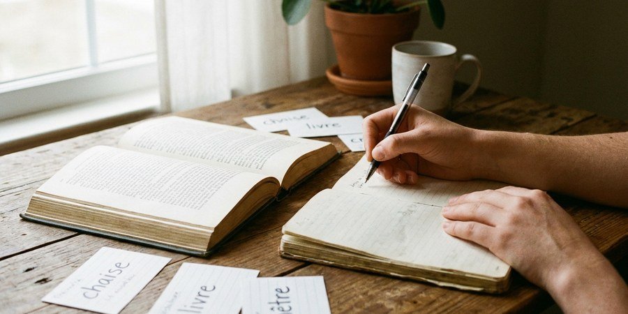 Fiches de vocabulaire et prise de notes pour apprendre une langue